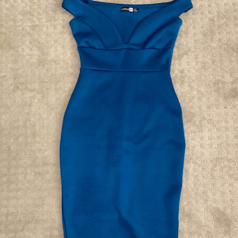 Boohoo off the shoulder formal dress